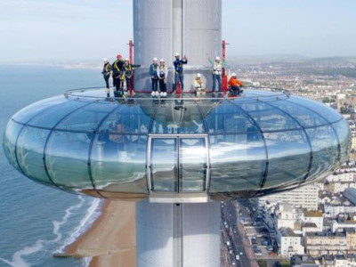 Intrepid abseilers stand atop the Brighton i360 Tower